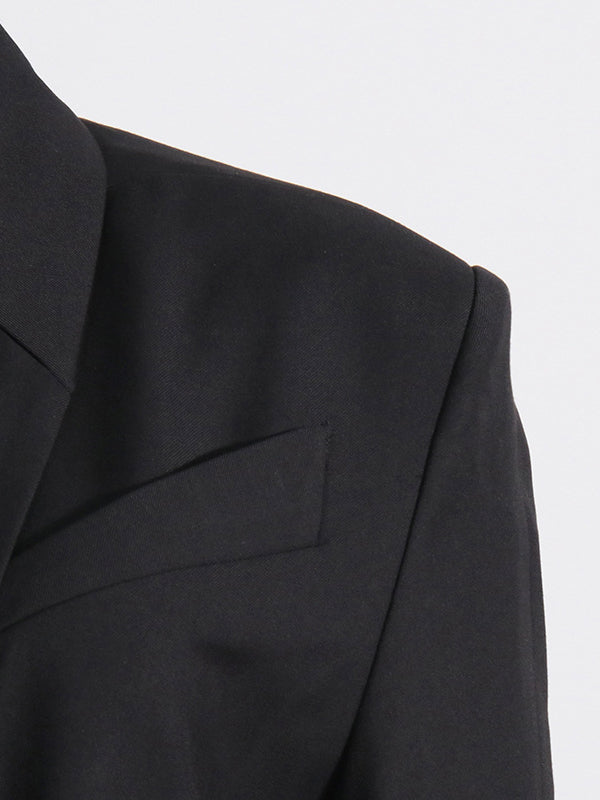 xakxx Long Sleeves Buckle Gauze See-Through Solid Color Split-Joint Notched Collar Blazer