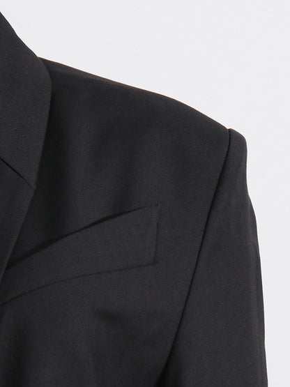xakxx Long Sleeves Buckle Gauze See-Through Solid Color Split-Joint Notched Collar Blazer