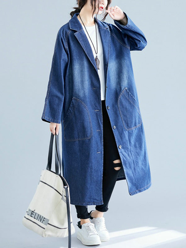 xakxx Original Lapel Long Sleeve Denim Outerwear&Trench