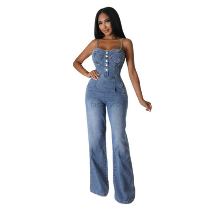 Women's Jumpsuits & Rompers Designer pants 6012 platform women's fashion casual sexy shoulder straps denim jumpsuit wide leg pants flared pants