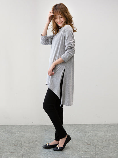 xakxx Casual High-Low Long Sleeves Solid Color Round-Neck T-Shirts Tops