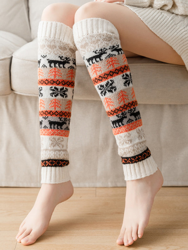 xakxx Knitting Keep Warm Printed Leg Warmers Accessories