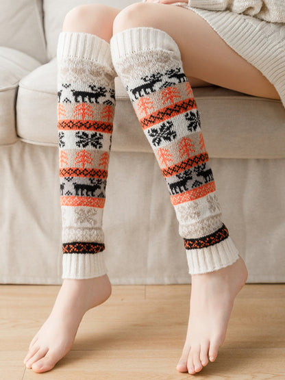 xakxx Knitting Keep Warm Printed Leg Warmers Accessories