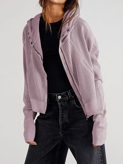 xakxx Long Sleeves Loose Zipper Hooded Jackets Outerwear