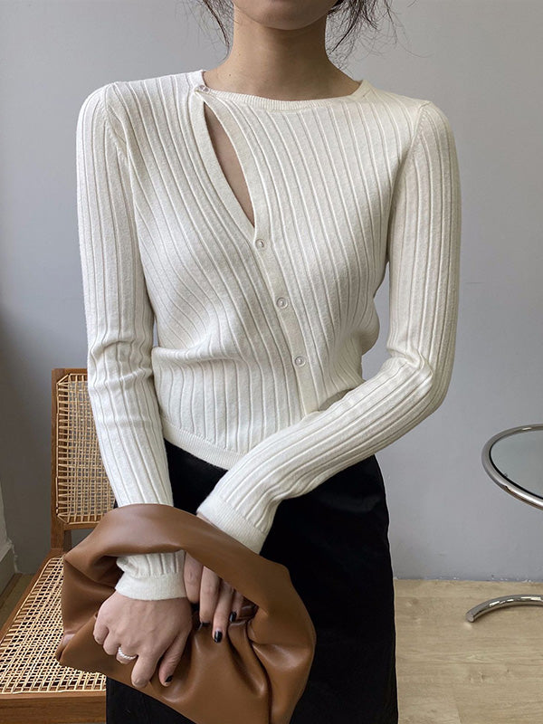 xakxx Fashion Asymmetric Solid Color Round-Neck Sweater Top