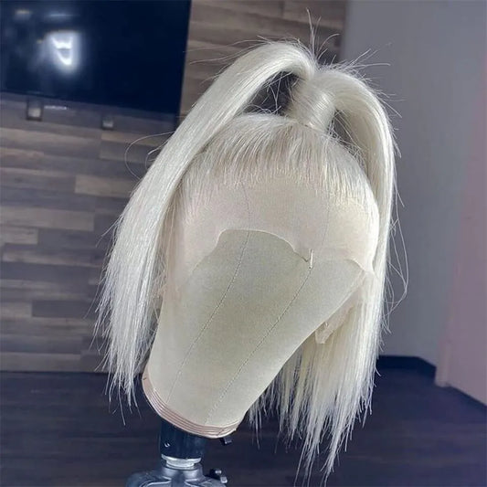 Brazilian Hair 13X4 #60 Color White/Platium Blonde Bob Lace Front Wig Pre Plucked Straight Synthetic Lace Frontal Wig For Women