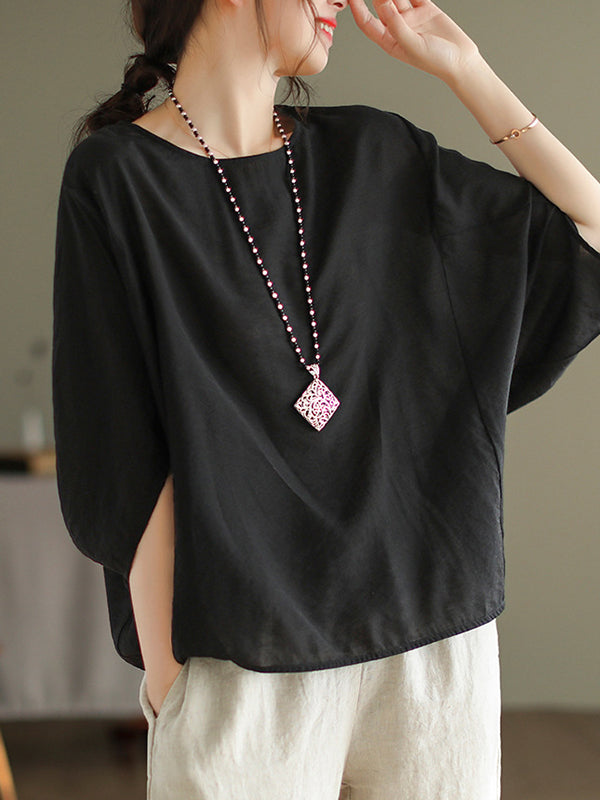 xakxx Vintage Loose Round-Neck Batwing Sleeves T-Shirt