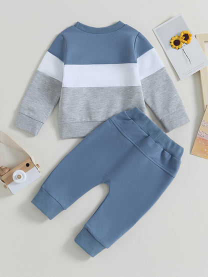 Baby Boys Spring 2 Piece Outfits Contrast Color Long Sleeve Sweatshirt and Elastic Pants for Toddler Fall Clothes