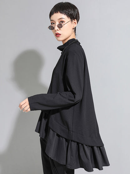 xakxx High-Low A-Line Falbala Split-Joint Split-Back High-Neck T-Shirts Tops