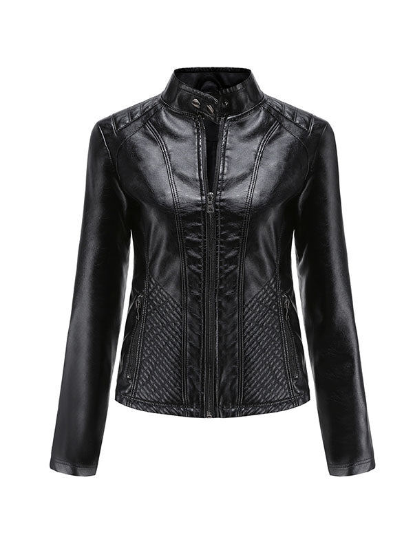 xakxx Long Sleeves Plus Size Buttoned Pockets Split-Joint Zipper Stand Collar Jackets Outerwear