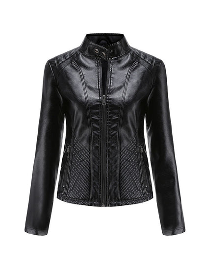 xakxx Long Sleeves Plus Size Buttoned Pockets Split-Joint Zipper Stand Collar Jackets Outerwear