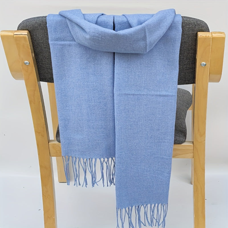Classic Autumn and Winter Lightweight Solid Color Men's Long Scarf - Fashionable Warm Neck Wrap Shawl for Outdoor Comfort, 100% Polyester, Mature Style, Non-Stretch, Woven Craftsmanship, Decorative - Suitable for Casual Weekend Use