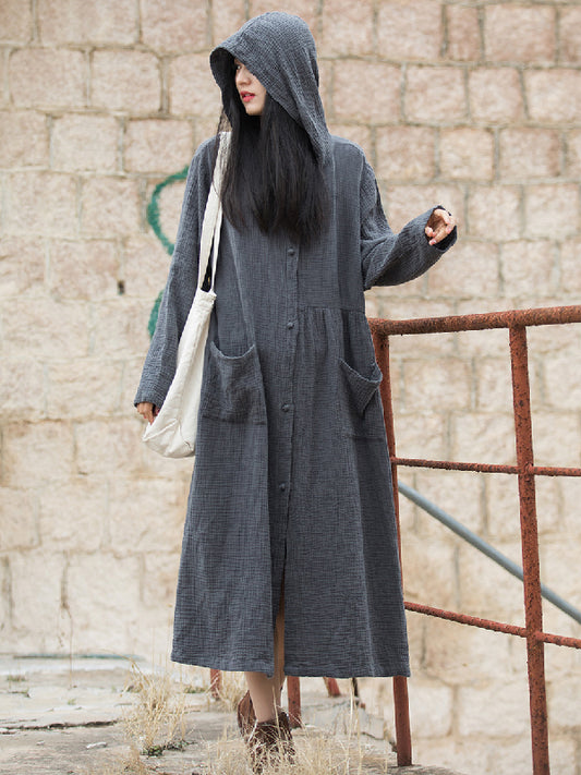 xakxx Long Sleeves Loose Solid Color Split-Joint Hooded Jackets&Coats Outerwear