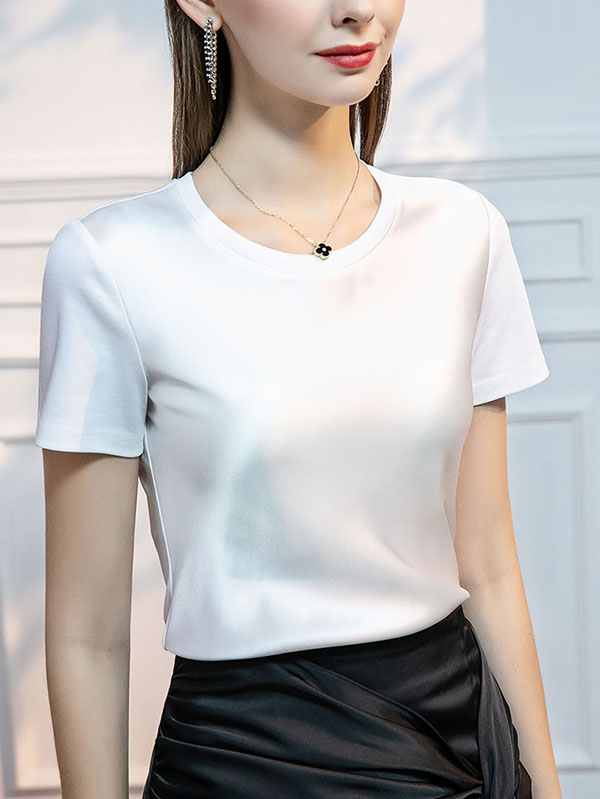 xakxx Short Sleeves Solid Color Round-Neck T-Shirts Tops