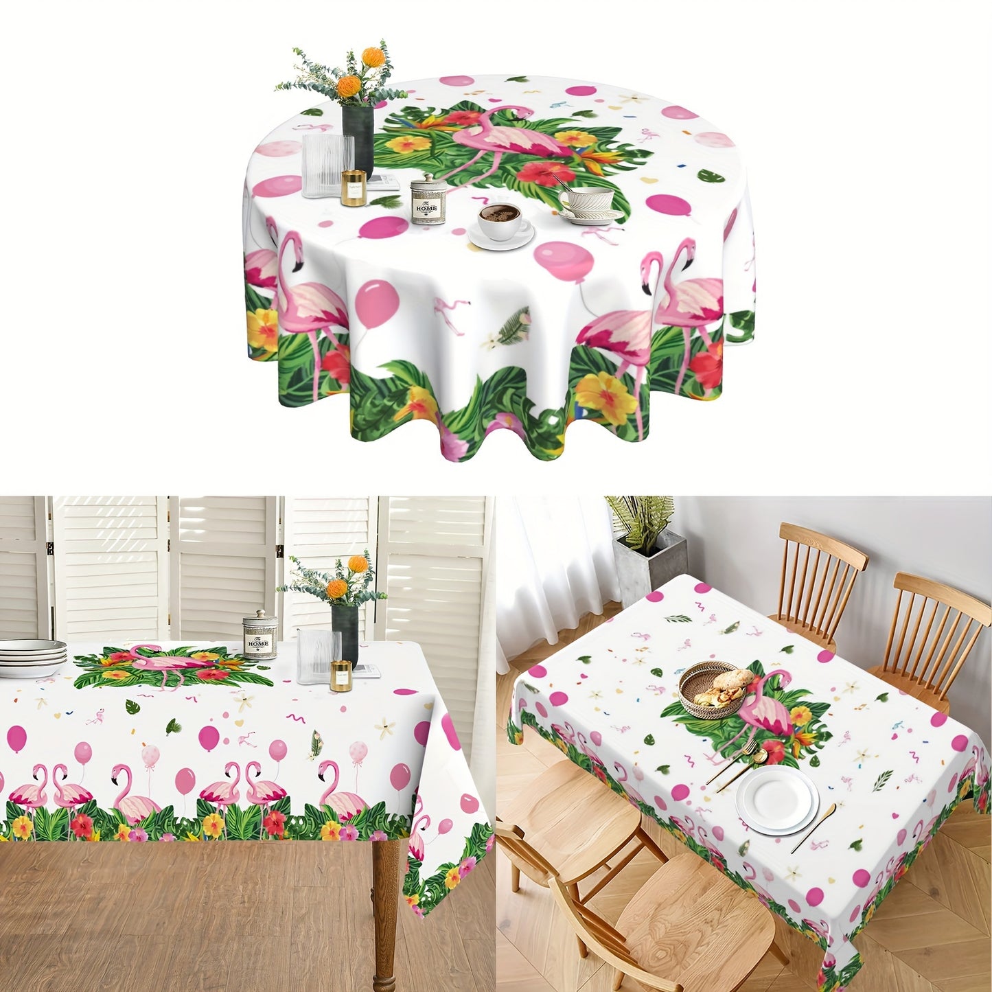 1pc Vibrant Summer Flamingo Polyester Tablecloth - Tropical Plants Pattern Table Cover for Home, Kitchen, Dining, Party Decoration - Stain, Wrinkle-Free, Easy Care, and Durable Tablecloth for Gift or Personal Use