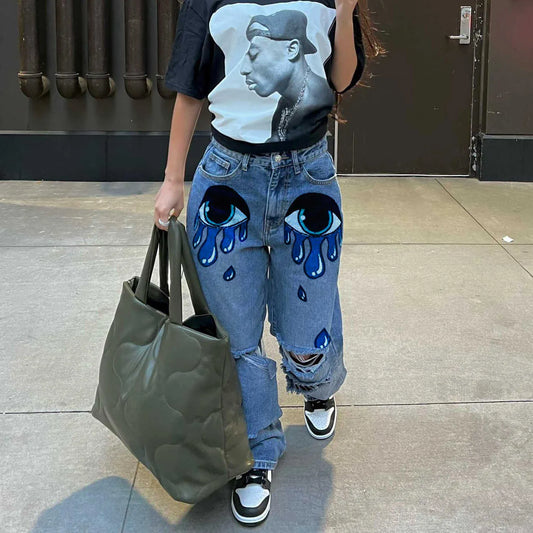 Women's Jeans Ruched Denim Blue High Wait Stacked Pants Autumn  y2k Women Clothing Streetwear Jeans Fashion Skinny Pockets Trousers J230605