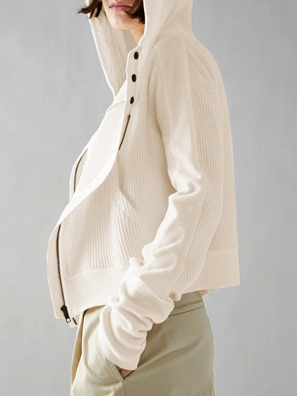 xakxx Long Sleeves Loose Zipper Hooded Jackets Outerwear