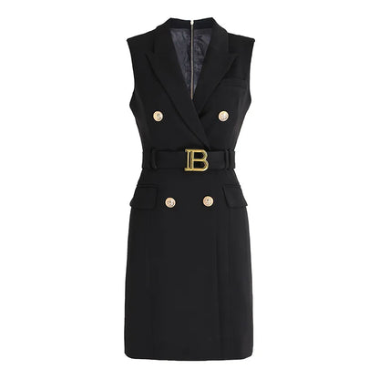 Womens Work Dresses Luxury Designer Clothes Fashion Elegant Office Dresses Suit Jacket Skirt With Big Buckle Waist Belt Business Outfit S-XXXL