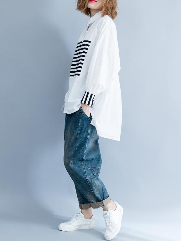 xakxx Stripe Split-joint White Shirt