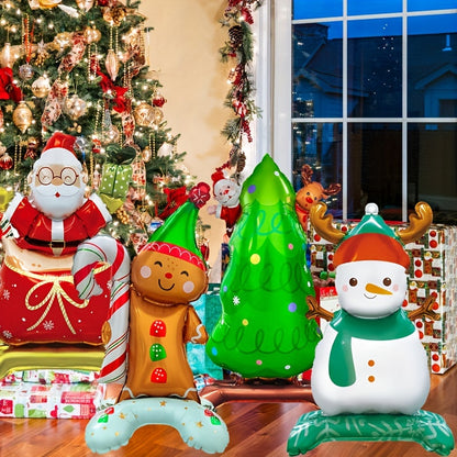 4pcs Christmas Party Balloons Set - Santa Claus, Christmas Tree, Gingerbread Man, Snowman - General Fit, No Electricity Required, Featherless, Ideal for Holiday Decorations