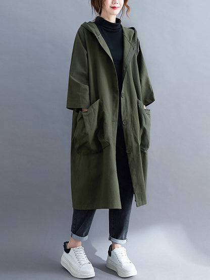 xakxx Loose Hooded Trench Long Coat