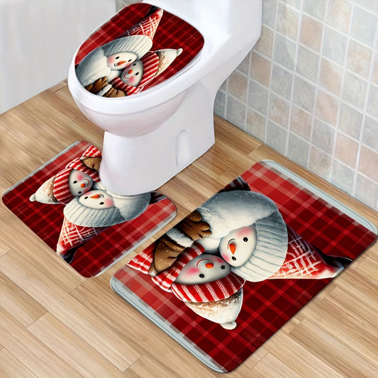 1pc, Ultra Soft and Non-Slip Christmas Snowman Bathroom Rugs Set - Perfect for Bathroom/Shower - Machine Washable - Absorbent Bath Mat Carpets - U-Shaped Contour Rug - Bathroom Supplies