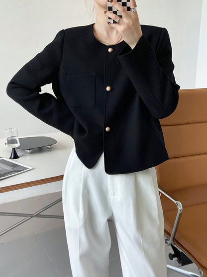 xakxx Original Creation Long Sleeves Loose Buttoned Solid Color Round-Neck Outerwear