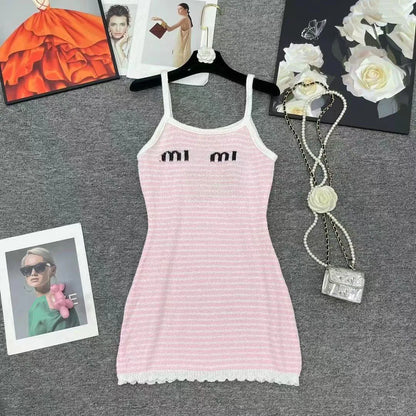 Designer Womens Spaghetti Strap Dress Designer Tops Embroidery Knits Tees Summer Spring Outwears For Lady Slim Dresses Basic Classic Shirts Fluffy Skirts S-L