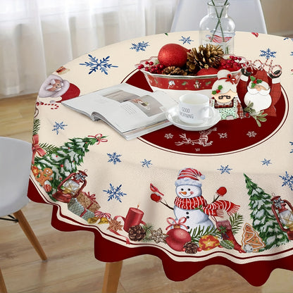 1pc Merry Christmas Polyester Tablecloth - Cartoon Style Santa Claus Snowflake Pattern, Holiday Desktop Decoration Fabric, Christmas Atmospheric Table Decor, Home Decoration, Gift Idea