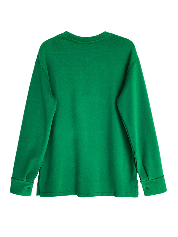 xakxx 3 Colors Loose Casual Solid Color Split-Side T-Shirt Top