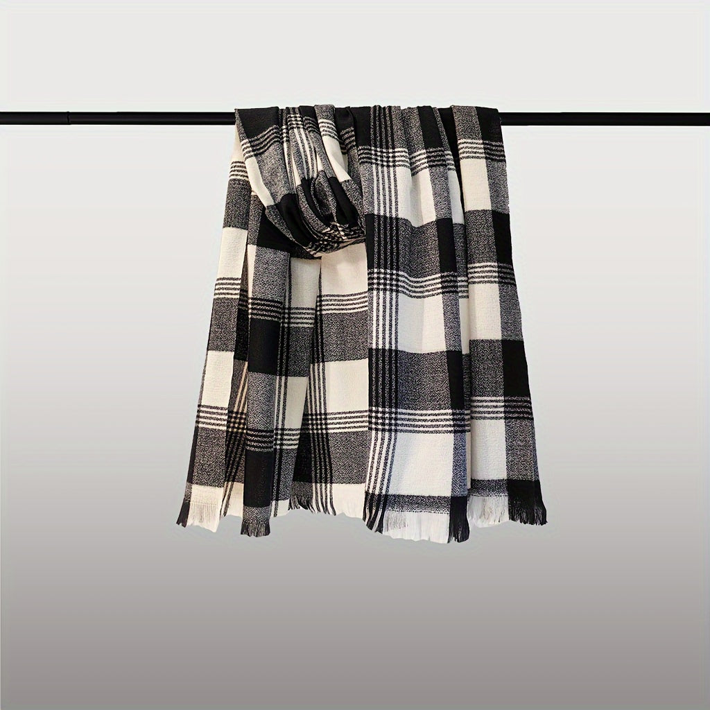 1pc Soft & Warm Short-bearded Plaid Long Scarf Winter Scarf
