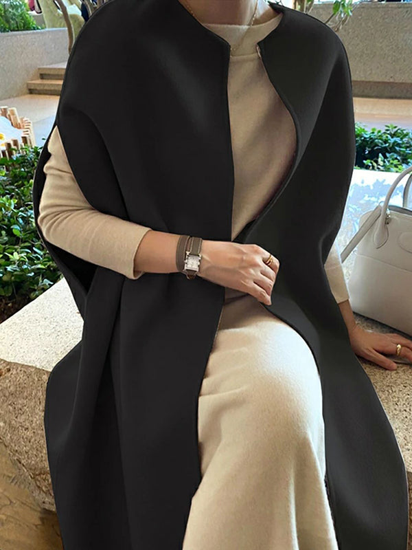 xakxx Simple Sleeveless Solid Color Round-Neck Cape Outerwear