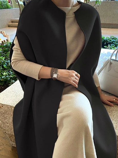 xakxx Simple Sleeveless Solid Color Round-Neck Cape Outerwear