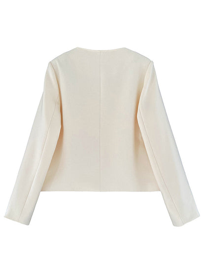xakxx Original Creation Long Sleeves Loose Buttoned Solid Color Round-Neck Outerwear