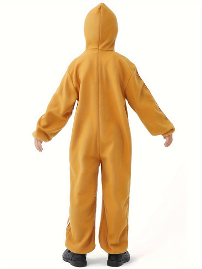 Boys' Fun Holiday Jumpsuit - Long Sleeves Hooded Gingerbread-Themed Polyester Party Apparel for Role-Playing Events
