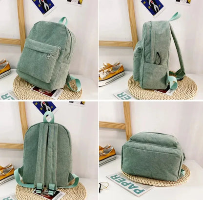 Personalised Embroidery Simple Backpack Corduroy School BackpacksSolid Color Casual Bookbag Travel 240425