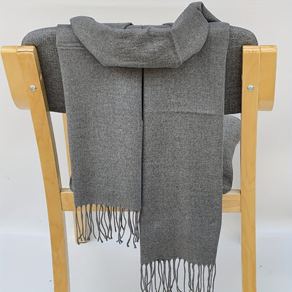 Classic Autumn and Winter Lightweight Solid Color Men's Long Scarf - Fashionable Warm Neck Wrap Shawl for Outdoor Comfort, 100% Polyester, Mature Style, Non-Stretch, Woven Craftsmanship, Decorative - Suitable for Casual Weekend Use