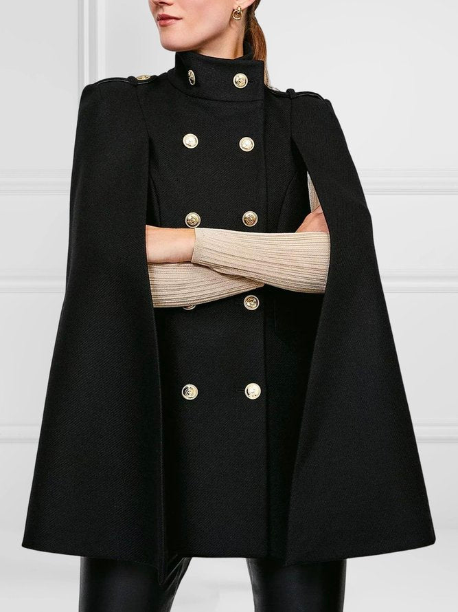 xakxx Loose Buttoned Solid Color Stand Collar Woolen Coat Cape Coats