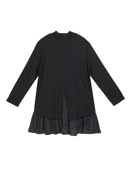 xakxx High-Low A-Line Falbala Split-Joint Split-Back High-Neck T-Shirts Tops