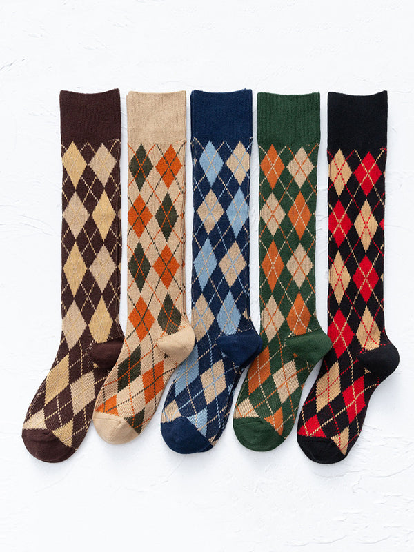 xakxx Leisure Fashion Skinny Checkered Socks Accessories