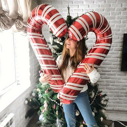 2pcs Red & White Candy Cane Foil Balloons for Christmas, Valentine's Day & New Year's Celebrations - Perfect for Holiday Parties & Home Decor