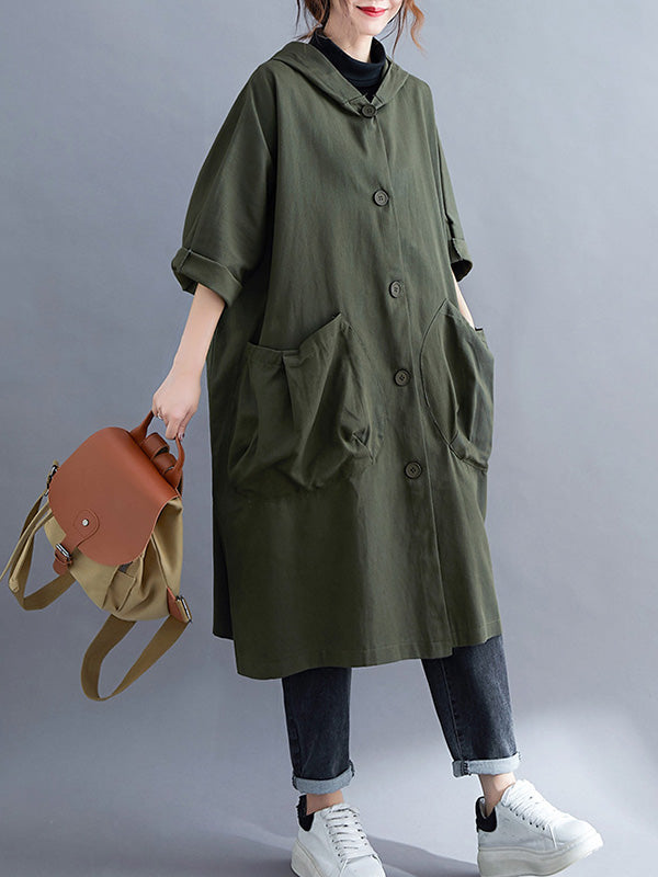 xakxx Loose Hooded Trench Long Coat