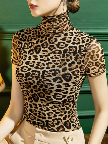 xakxx Urban Skinny Leopard High-Neck T-Shirts Tops