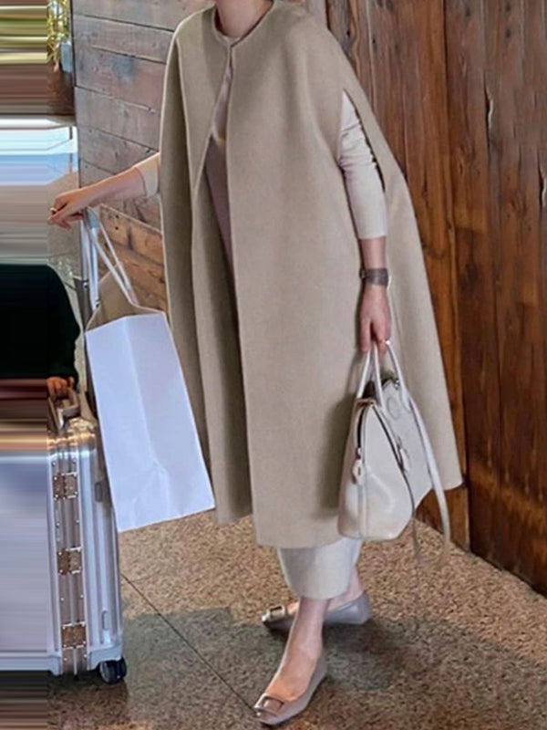 xakxx Simple Sleeveless Solid Color Round-Neck Cape Outerwear