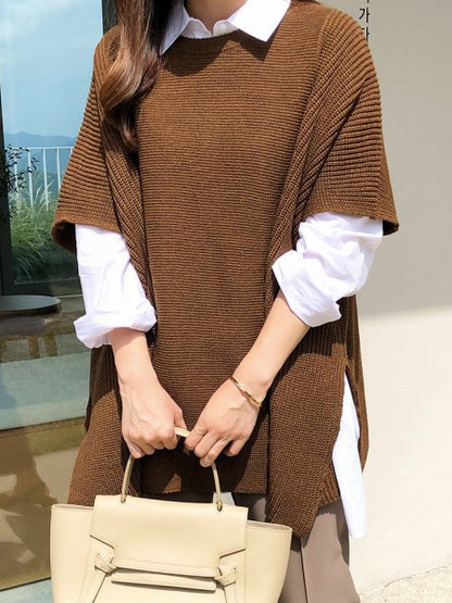 xakxx Casual Loose Split-Side Round-Neck Sweater Tops