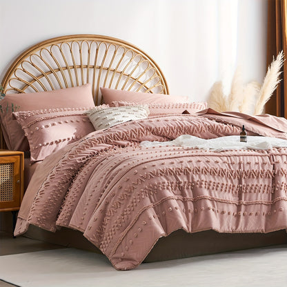 7-Piece Luxurious Tufted Boho Chic Comforter Set - Soft, Lightweight, Microfiber Bedding with Hypoallergenic Filling for Queen and King Size Beds - Perfect for All Seasons, Easy Care, and Breathable