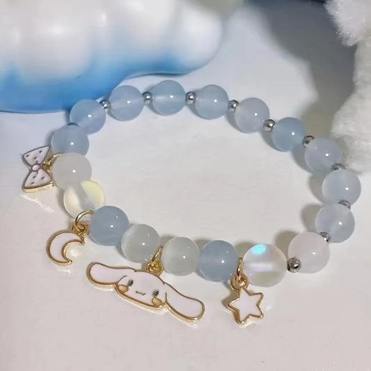 1 Pc Exquisite Cinnamoroll Charm Bracelet - Elegant Ladies Jewelry with Moon and Star Pendants, Cute Style, Perfect Gift for Women and Girls