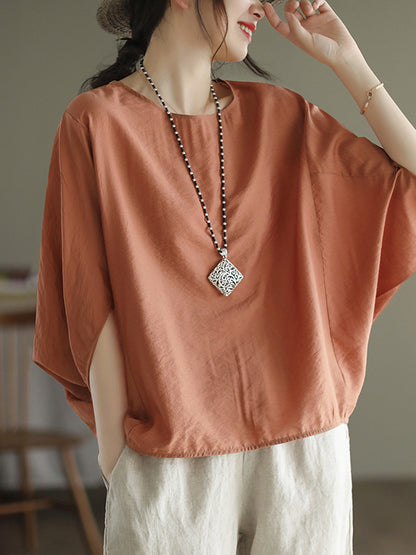 xakxx Vintage Loose Round-Neck Batwing Sleeves T-Shirt