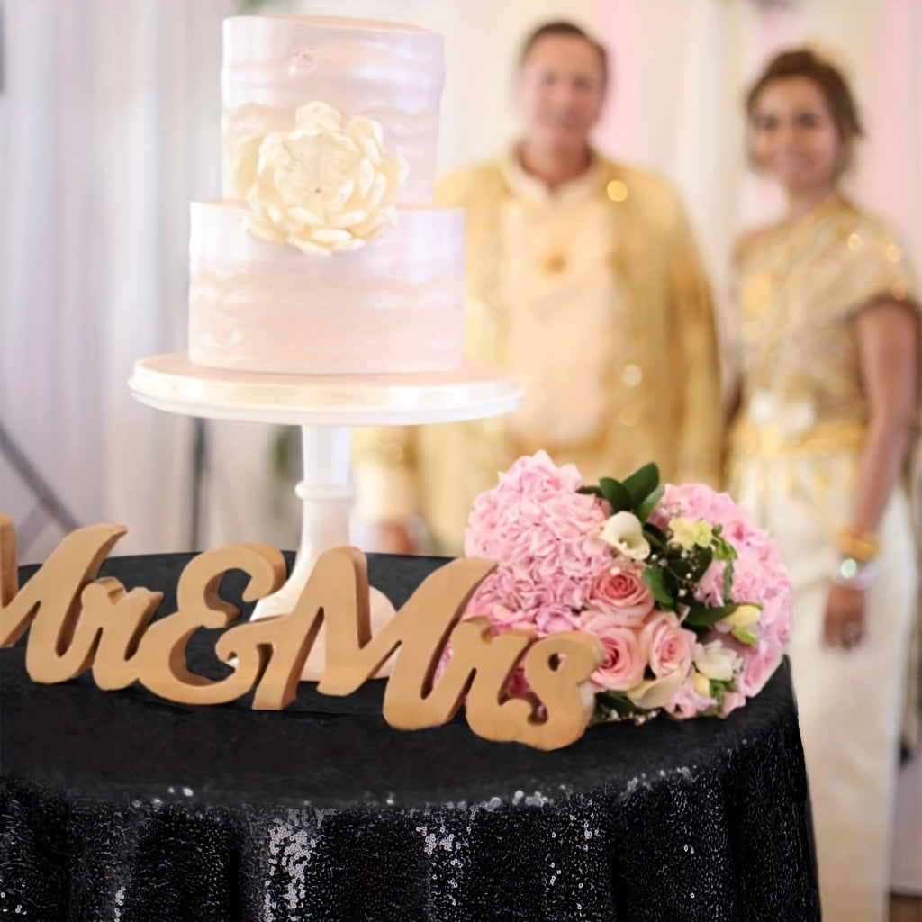 1pc, Luxurious Golden Round Sequin Tablecloth - Dazzling Table Cover for Bridal Shower, Birthday, Wedding, Dessert, Banquet, and Room Decor - Spreads Elegance and Sophistication on Tables