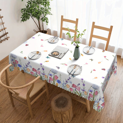 1pc Of Tulip Flower Butterfly Tablecloth, Spring Table Decoration, Edge Embossing Process, Printed Tablecloth, Anti-fouling, Waterproof, Wrinkle-free, Suitable For Daily Family Kitchen, Restaurant Terrace Indoor And Outdoor Use